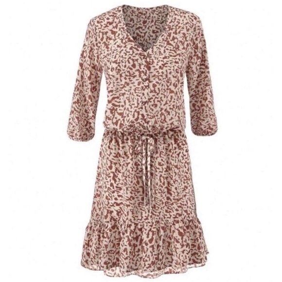 Cabi Natural Rust Button Front Sienna Tie Waist Tunic Dress S - Picture 2 of 10